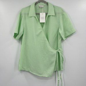 NORR Women's Karla Shirt in Light Green Wrap Front Surplice 38/M $110 Verishop